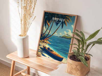 Bird Key Park, Florida Poster | Tropical Waterfront Serenity Wall Art — styled in a modern interior