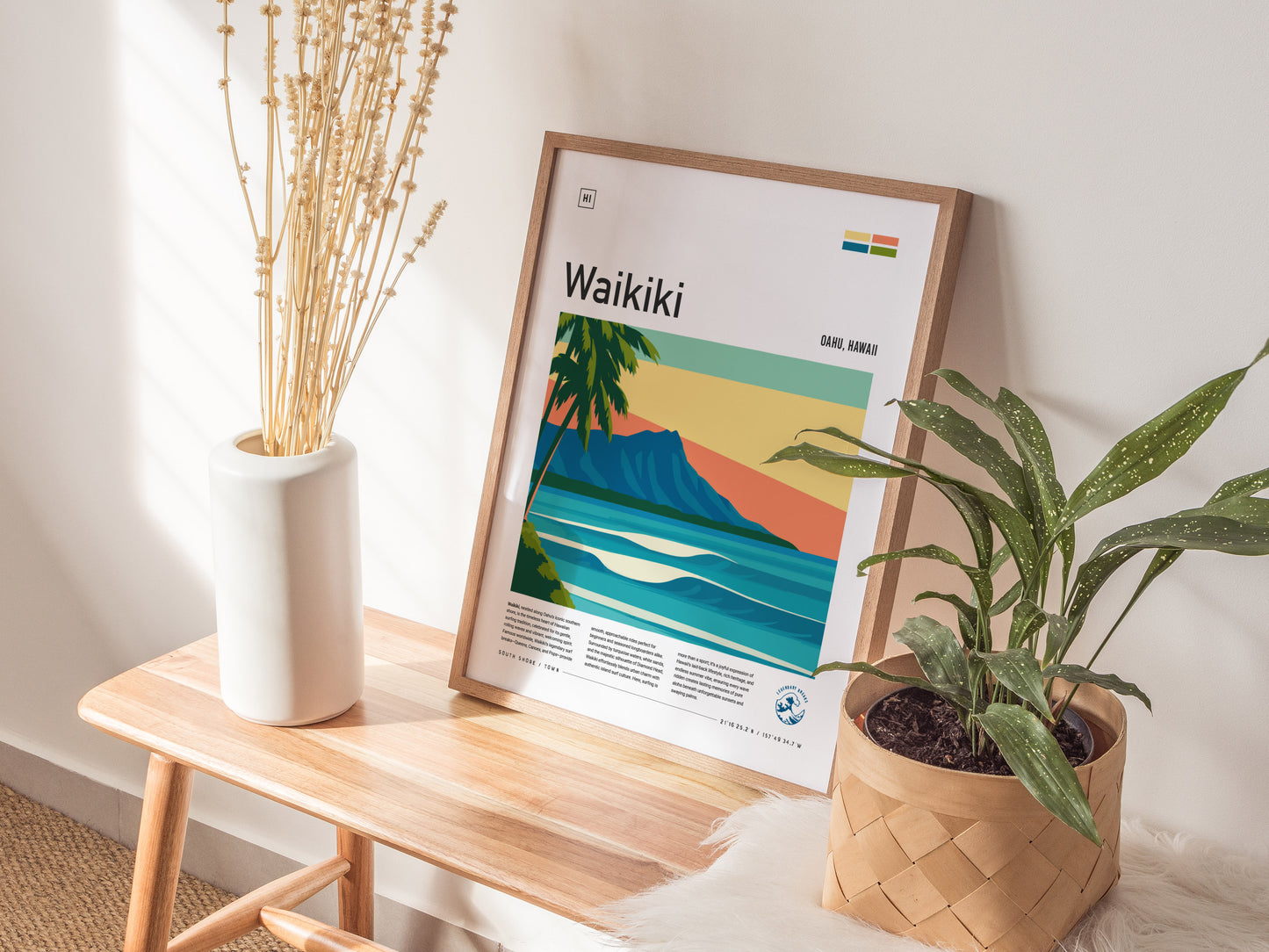 Waikiki Poster | Hawaii Surfer Art | Honolulu Oahu Diamond Head