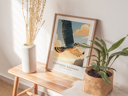 Northern Goshawk, Accipiter gentilis Poster | Fierce Raptor Bird Wall Art — styled in a modern interior