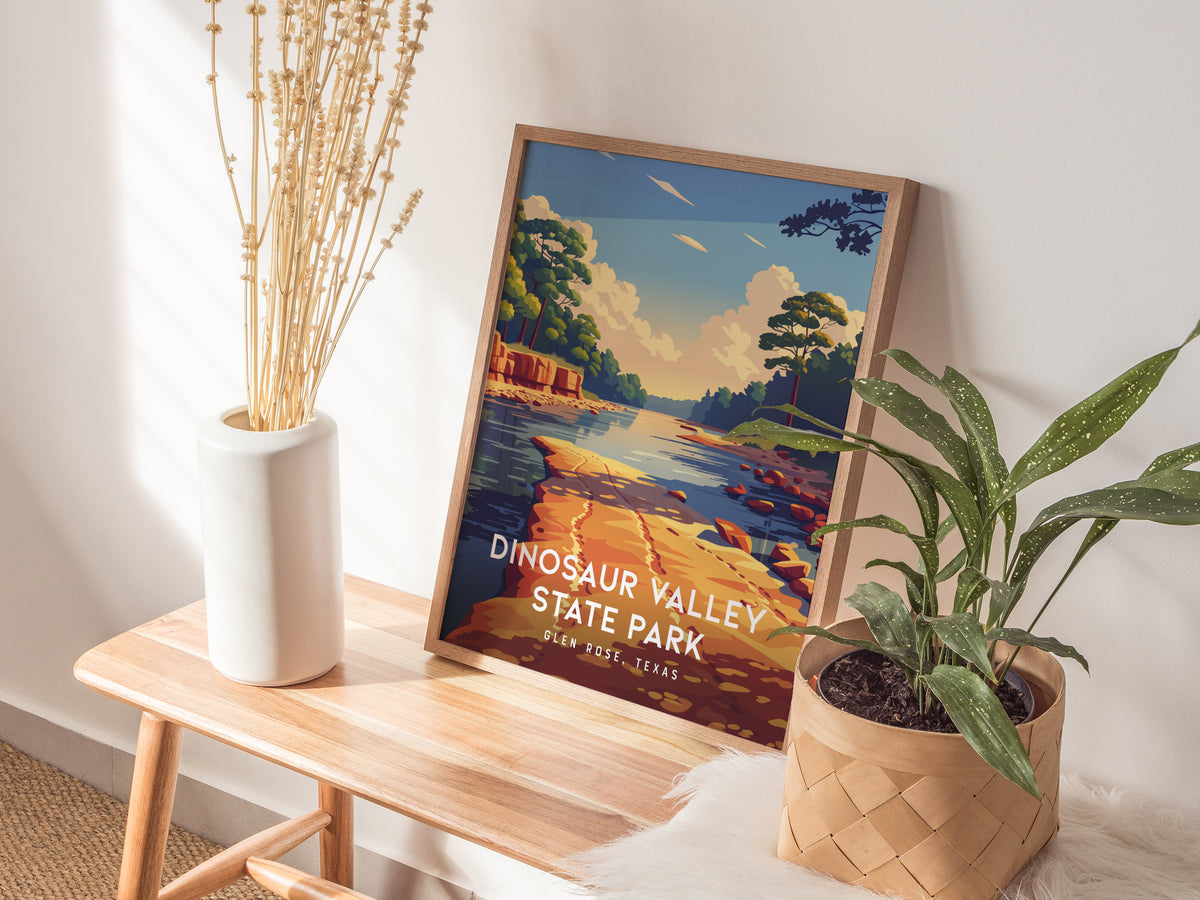 Dinosaur Valley State Park, Glen Rose, Texas Poster | Ancient Riverbed Adventure Wall Art — styled in a modern interior
