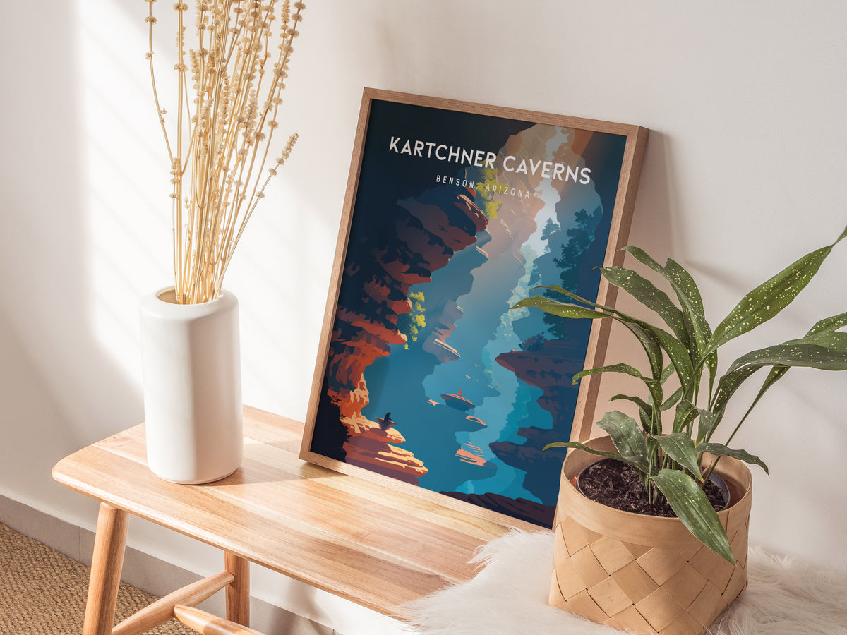 Kartchner Caverns, Benson, Arizona Poster | Underground Cave Destination Print Wall Art — styled in a modern interior