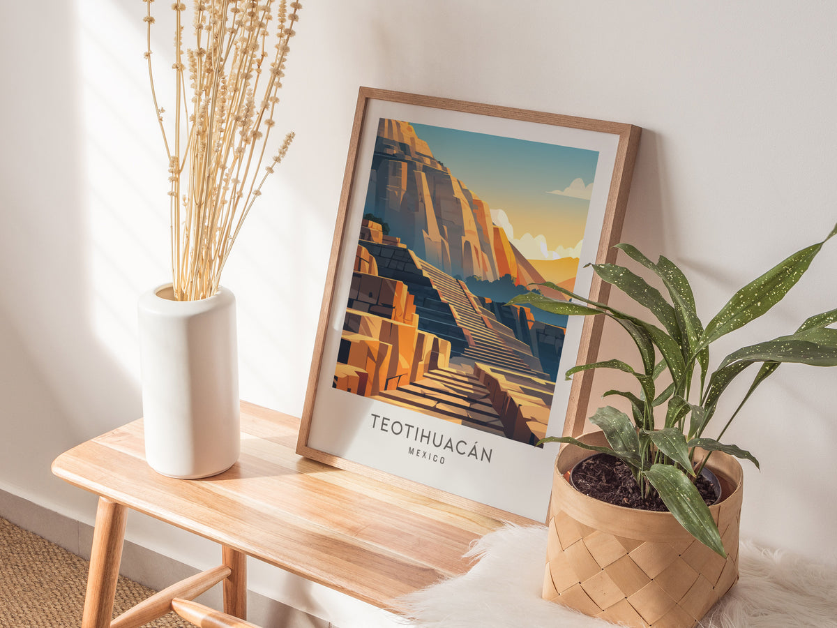 Teotihuacán Matte Border Poster | Mexico Travel Wall Art — styled in a modern interior