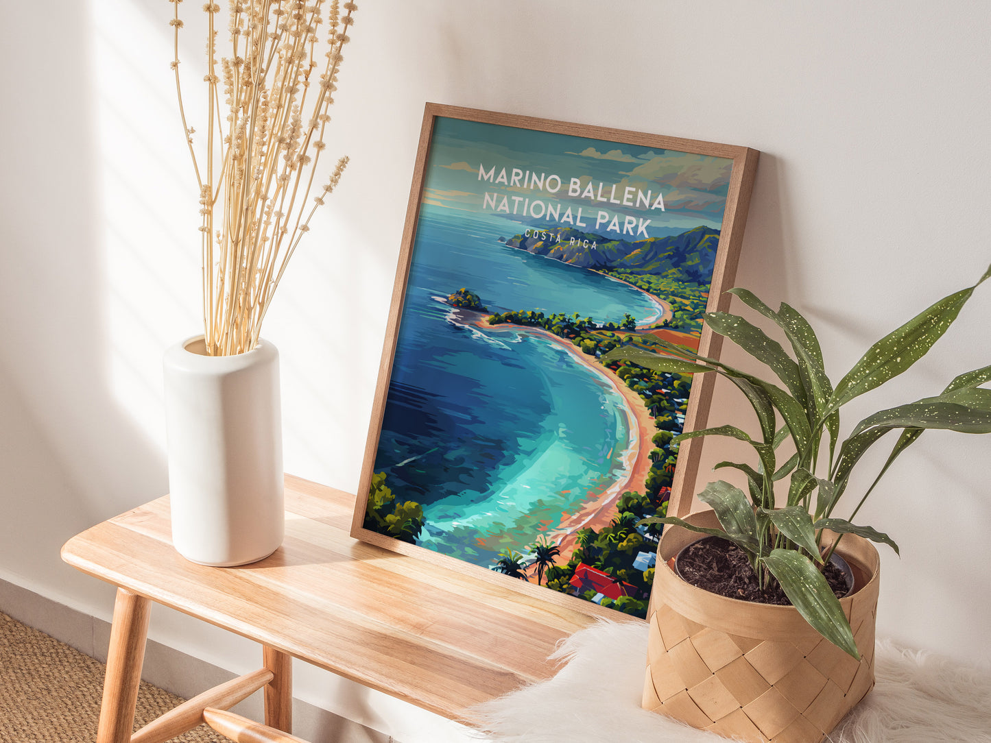 Marino Ballena National Park, Costa Rica Poster | Whale Tail Beach Tropical Wall Art — styled in a modern interior
