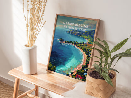 Marino Ballena National Park, Costa Rica Poster | Whale Tail Beach Tropical Wall Art — styled in a modern interior