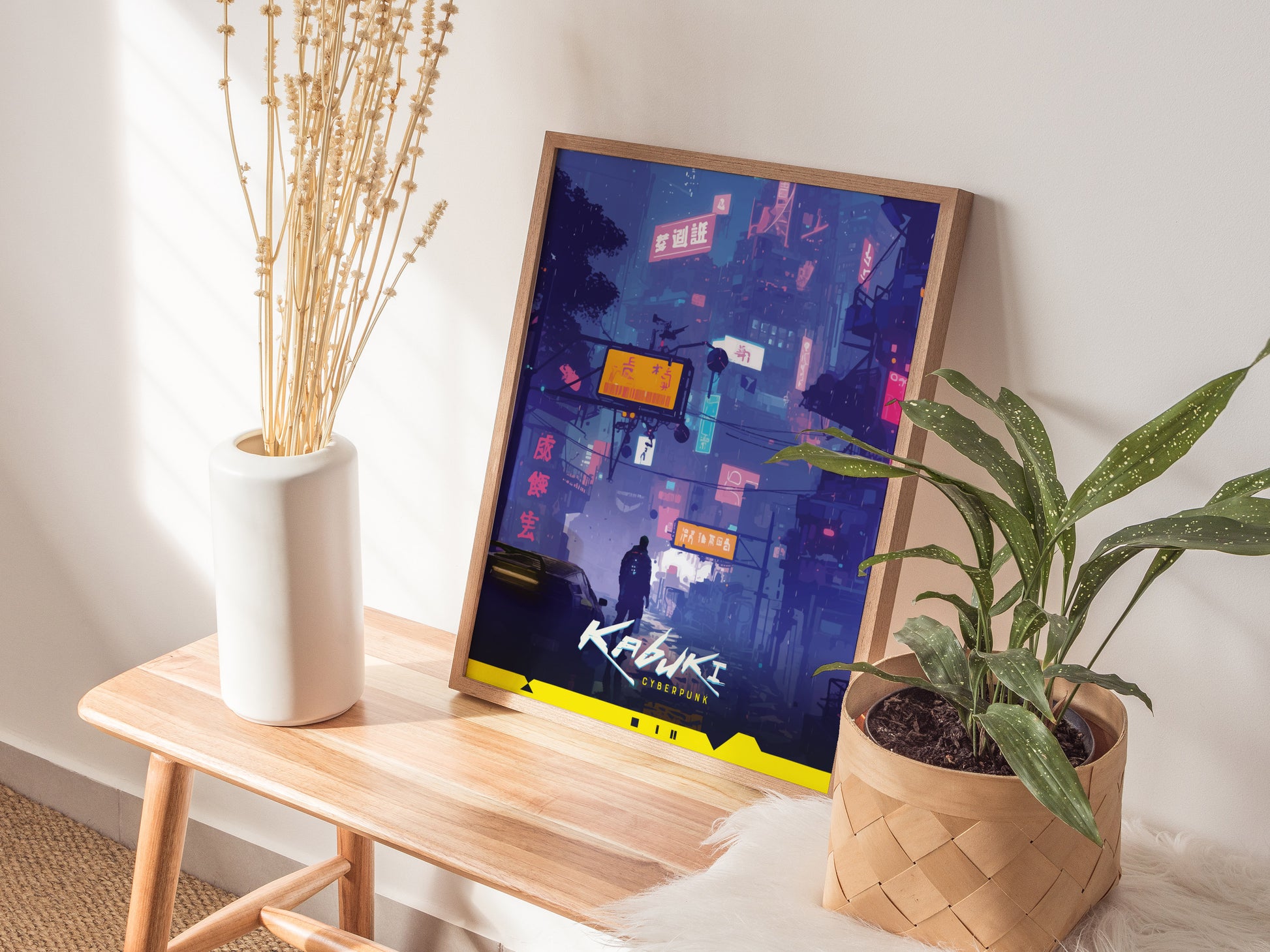 Kabuki Cyberpunk Poster | Night City Neon Market Wall Art