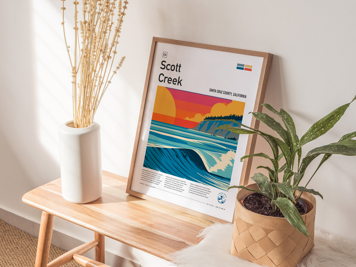 Scott Creek, Santa Cruz County, California Poster | Surf Wall Art & Wave Print Wall Art — styled in a modern interior