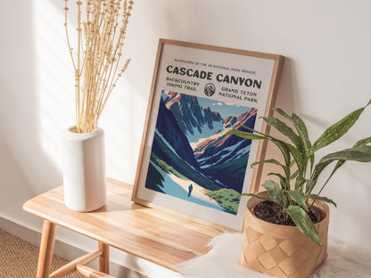 Cascade Canyon, Grand Teton National Park Poster | Hiker Gift | Backcountry Trail Wall Art — styled in a modern interior