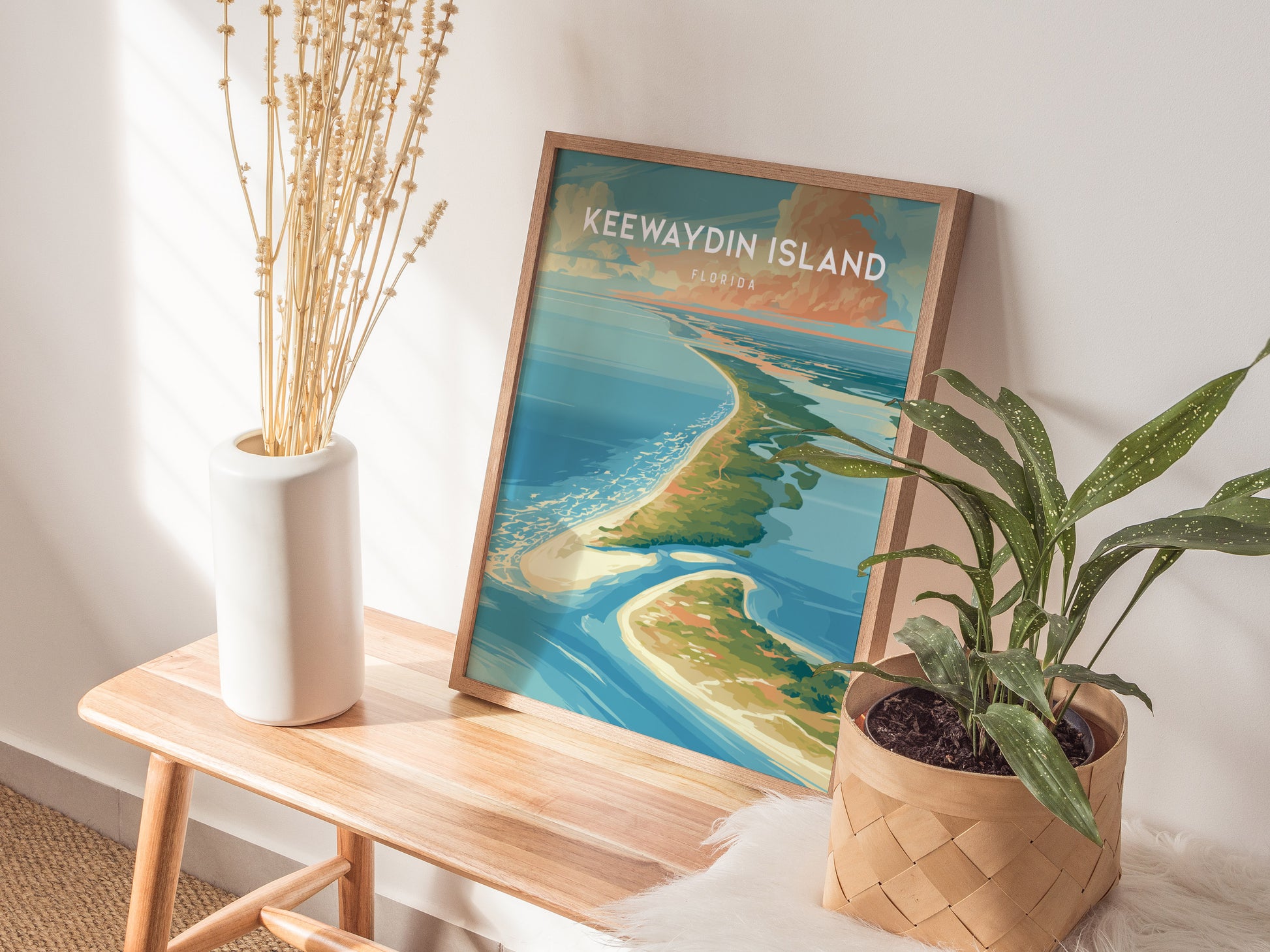 Keewaydin Island, Florida Poster | Secluded Beach & Coastal Decor Wall Art — styled in a modern interior