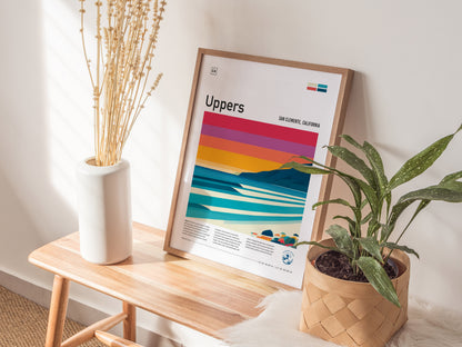 Uppers, Trestles Poster | Golden Hour Barrel Surf Wall Art — styled in a modern interior