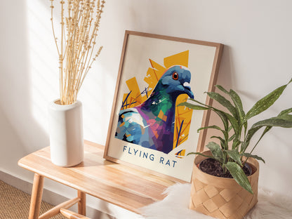 Flying Rat Pigeon Poster | Urban Wildlife Wall Art | Framed or Unframed