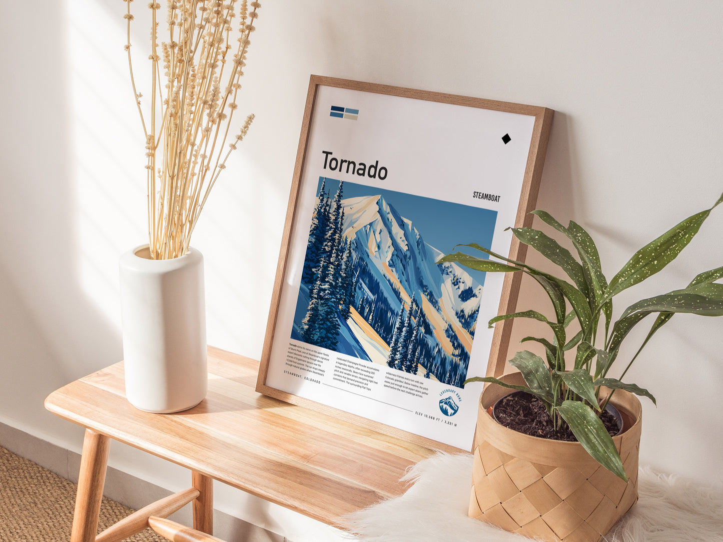 Tornado, Steamboat Poster | Steep Slopes & Fresh Powder Wall Art — styled in a modern interior