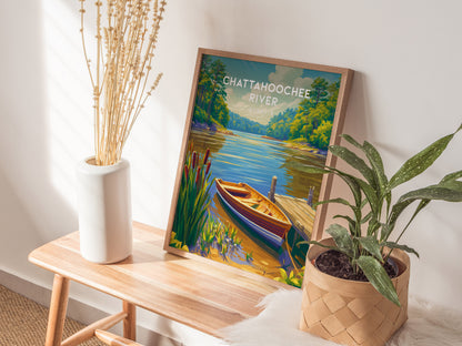 Chattahoochee River, Georgia Poster | Tropical Beach Print Beach House Decor Wall Art — styled in a modern interior