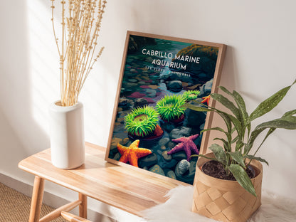 Cabrillo Marine Aquarium, California Poster | Ocean Discovery & Tide Pool Wall Art — styled in a modern interior