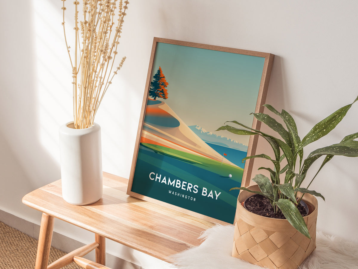 Chambers Bay, Washington Poster | Links Poster & Golfer Gift Wall Art — styled in a modern interior