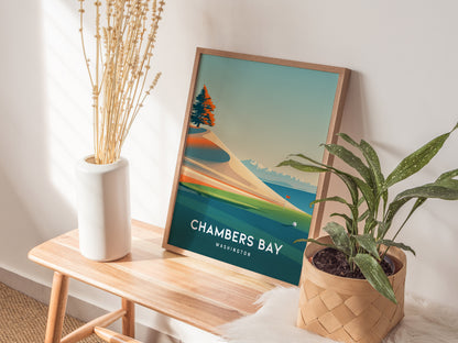 Chambers Bay, Washington Poster | Links Poster & Golfer Gift Wall Art — styled in a modern interior