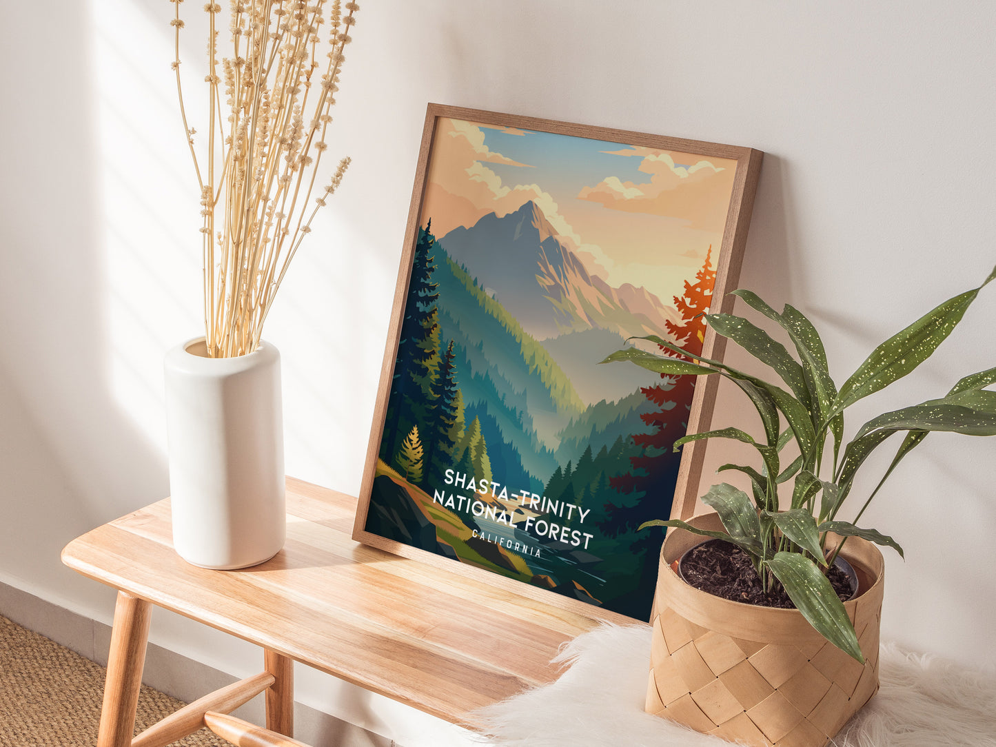 Shasta-Trinity National Forest, California Poster | Mountain Wilderness & Alpine Lake Wall Art — styled in a modern interior