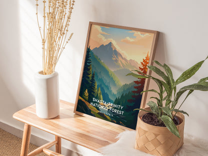 Shasta-Trinity National Forest, California Poster | Mountain Wilderness & Alpine Lake Wall Art — styled in a modern interior