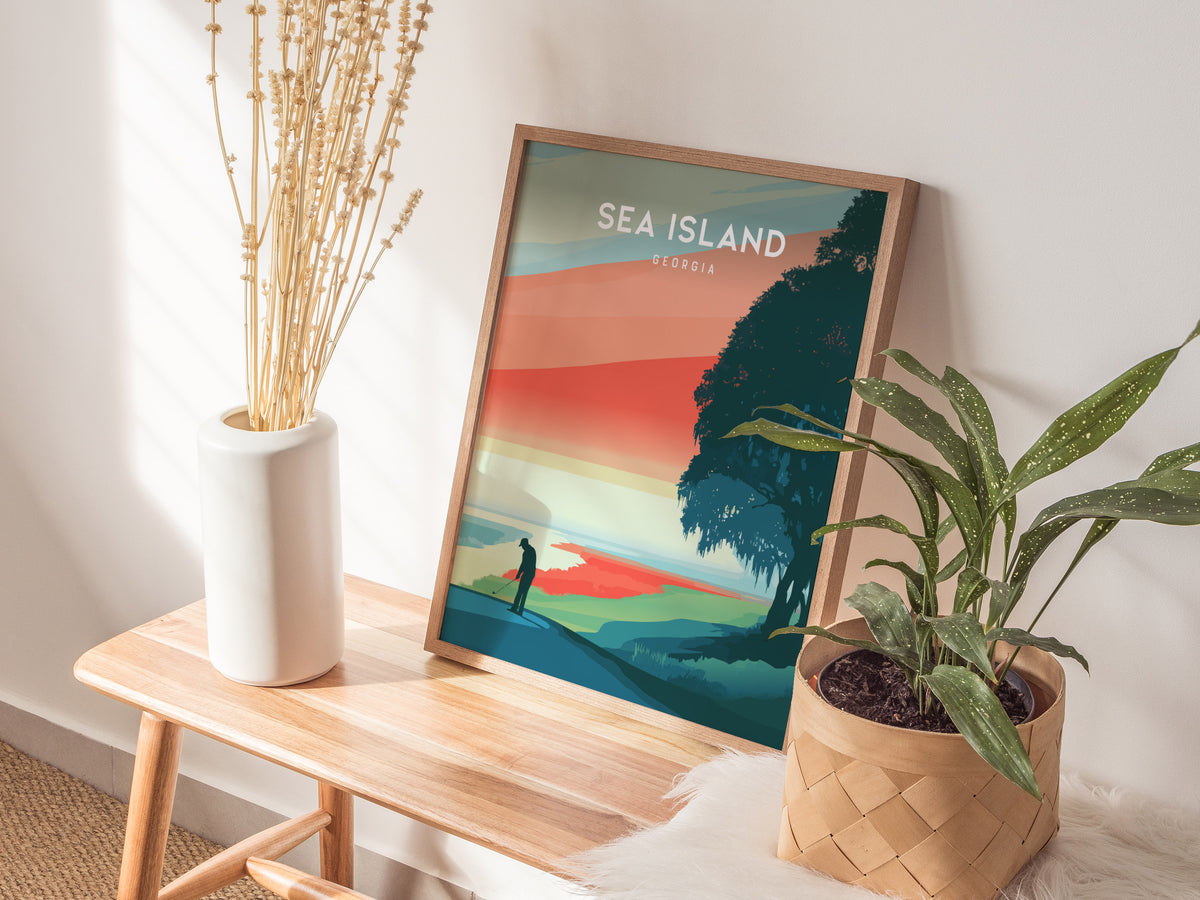 Sea Island, Georgia Poster | Golden Marshes & Fairways Golf Wall Art — styled in a modern interior