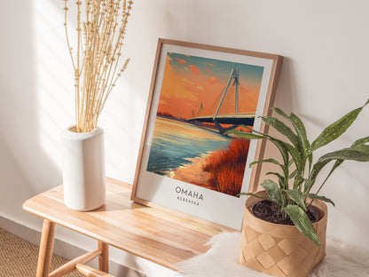 Omaha Matte Border Poster | Nebraska Travel Wall Art — styled in a modern interior