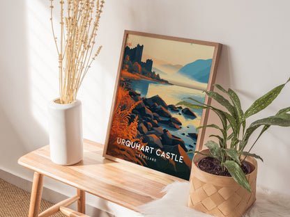 Urquhart Castle, Scotland Poster | Loch Ness Highland Ruins Wall Art — styled in a modern interior