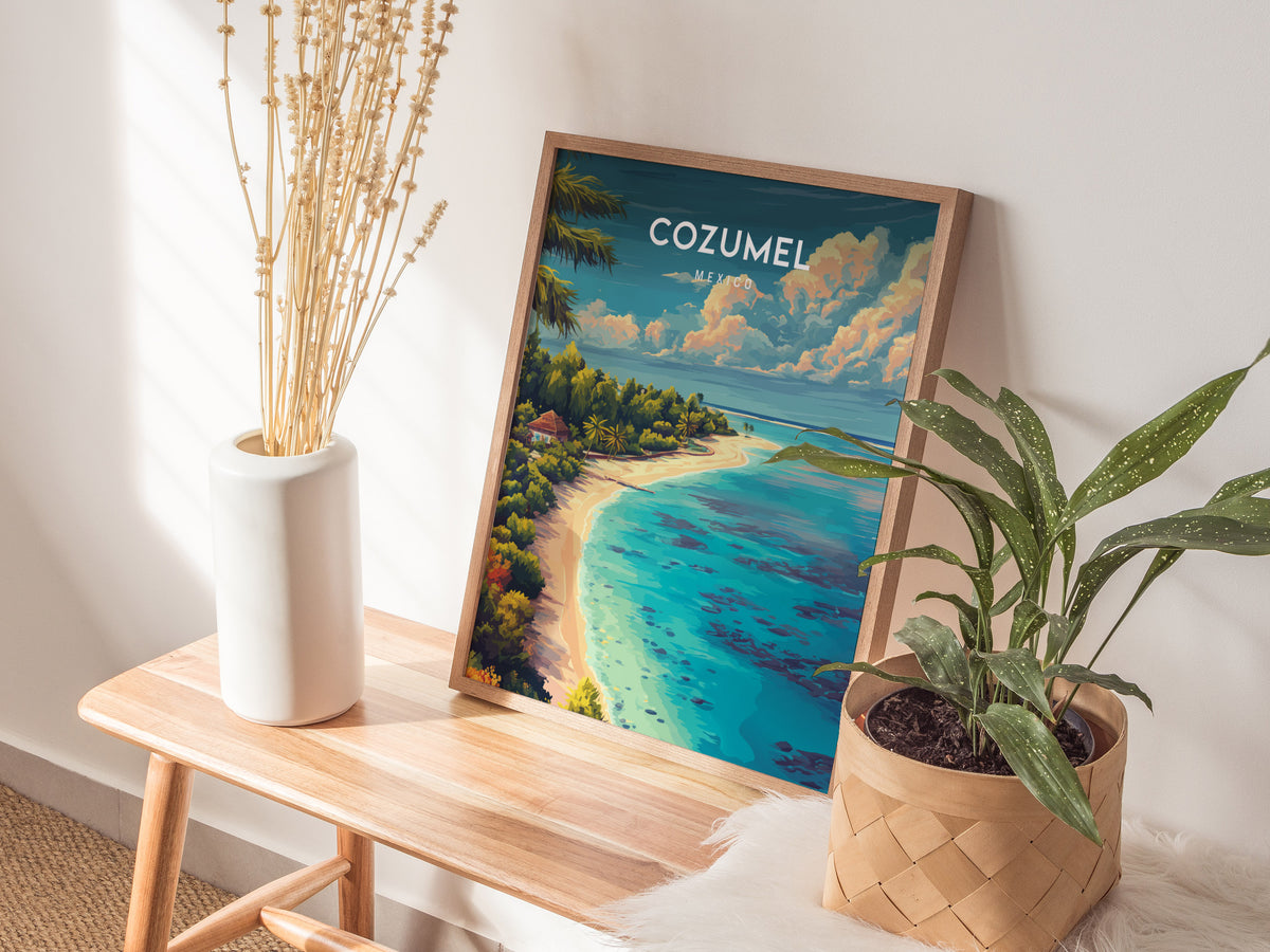 Cozumel, Mexico Poster | Caribbean Island Travel Gift Wall Art — styled in a modern interior