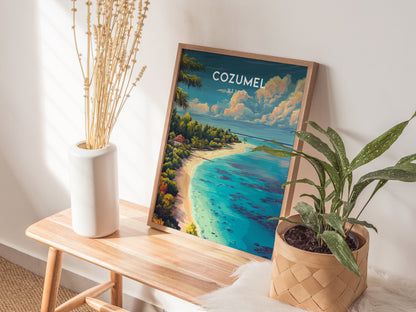 Cozumel, Mexico Poster | Caribbean Island Travel Gift Wall Art — styled in a modern interior
