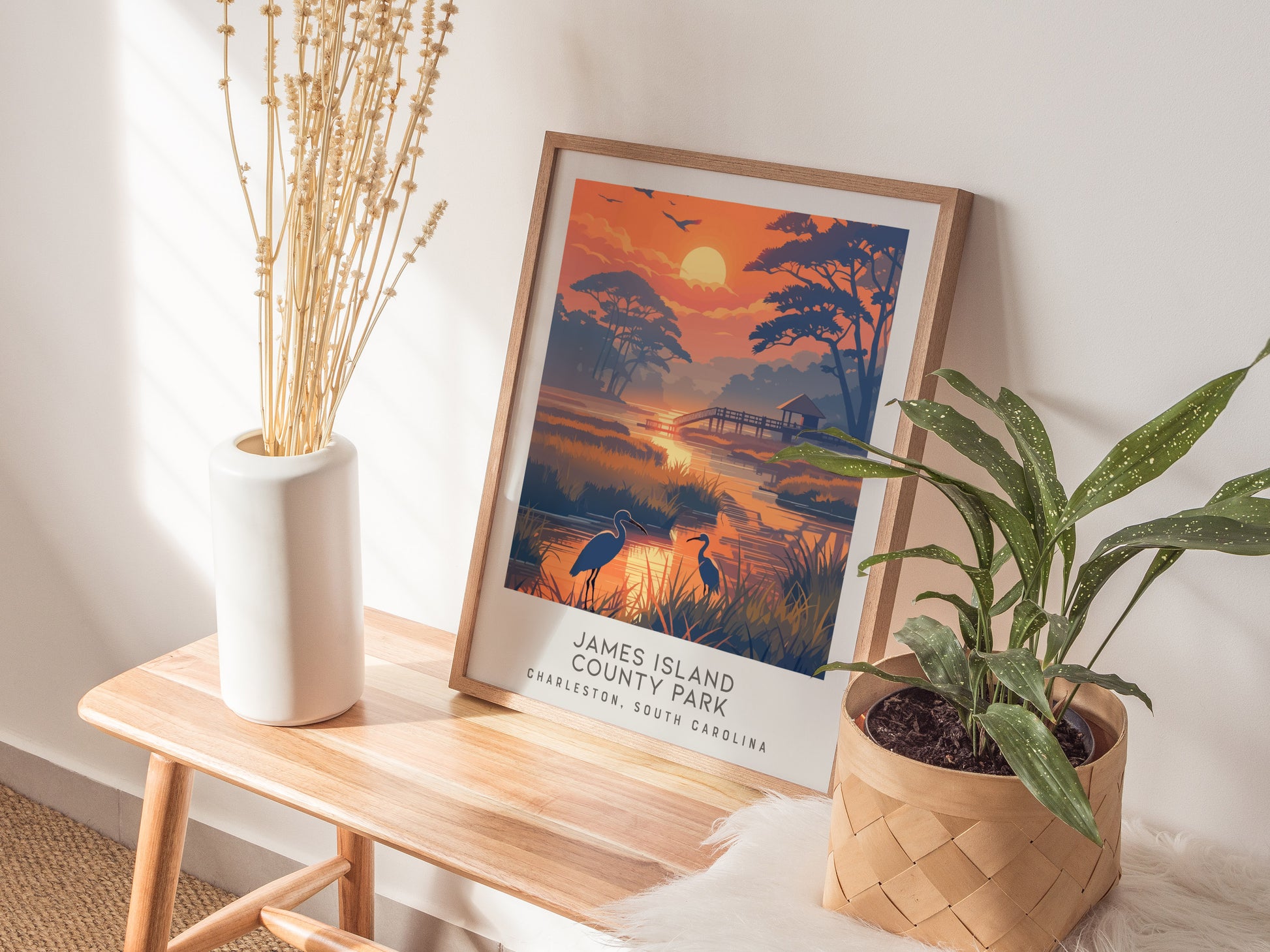 James Island County Park Matte Border Poster | Charleston, South Carolina Beach House Decor — styled in a modern interior
