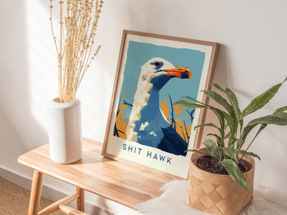 Shit Hawk Seagull Poster | Funny Beach Bird Art Gift
