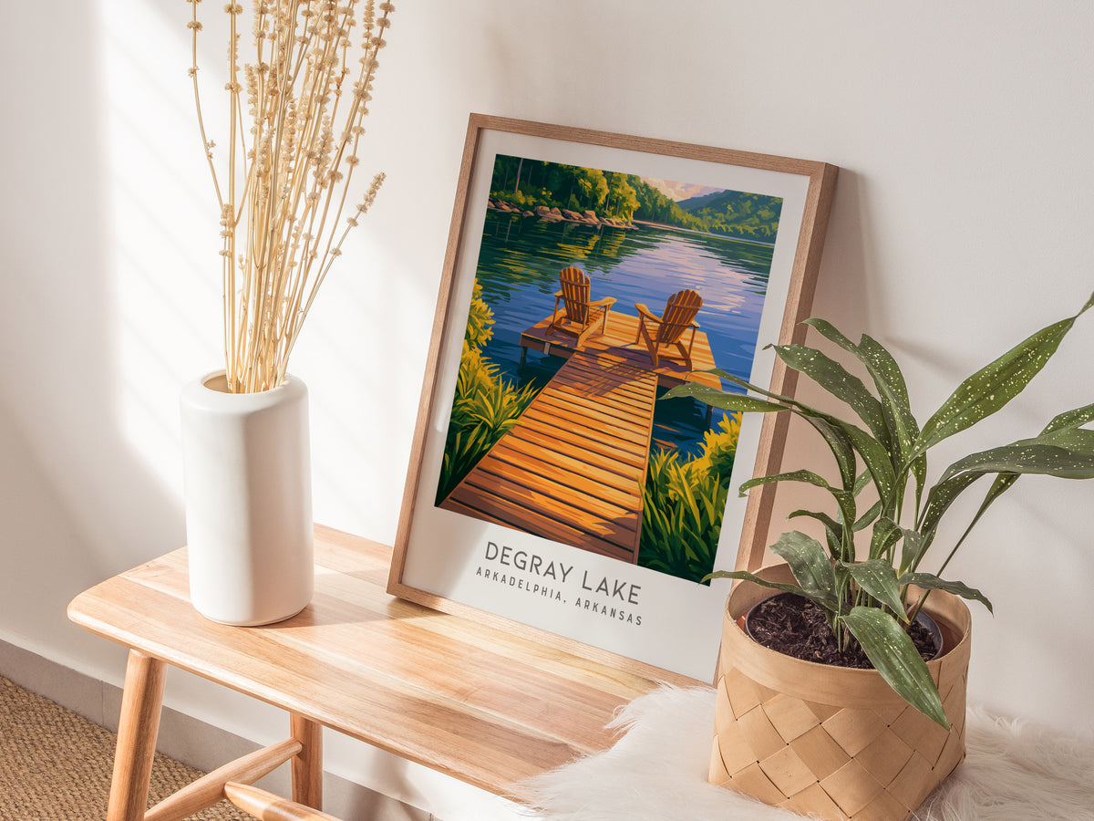 DeGray Lake Matte Border Poster | Arkadelphia, Arkansas Destination Print — styled in a modern interior