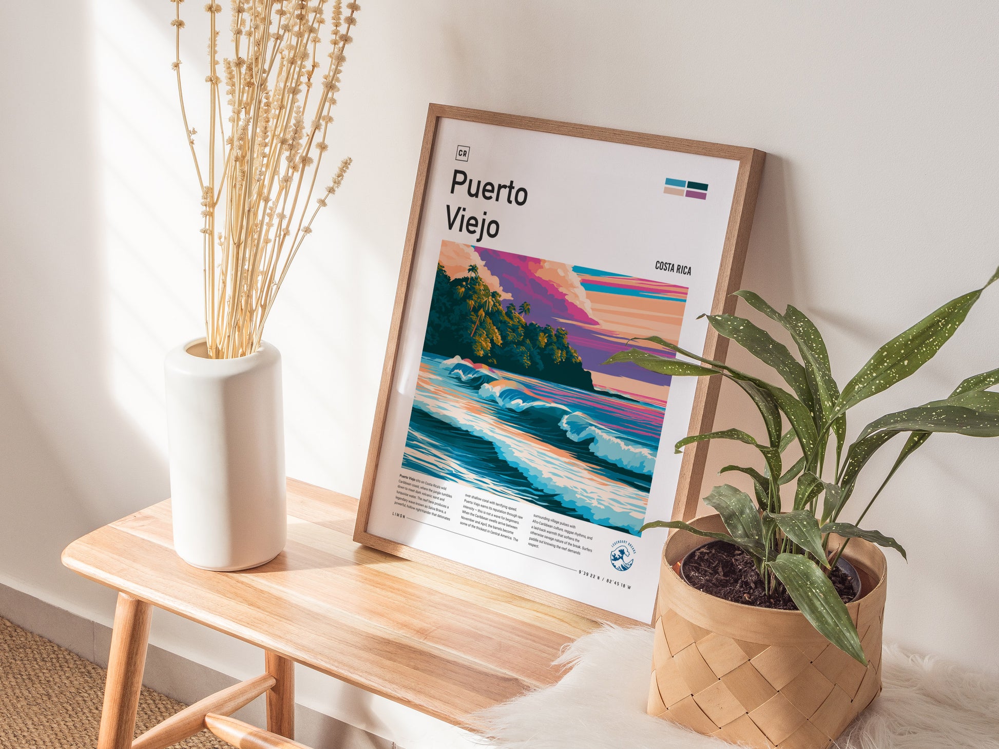 Puerto Viejo, Costa Rica Poster | Tropical Surf & Jungle Paradise Wall Art — styled in a modern interior