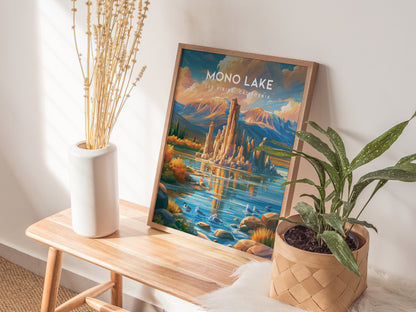 Mono Lake, Lee Vining, California Poster | Tufa Towers & Desert Lake Destination Print — styled in a modern interior