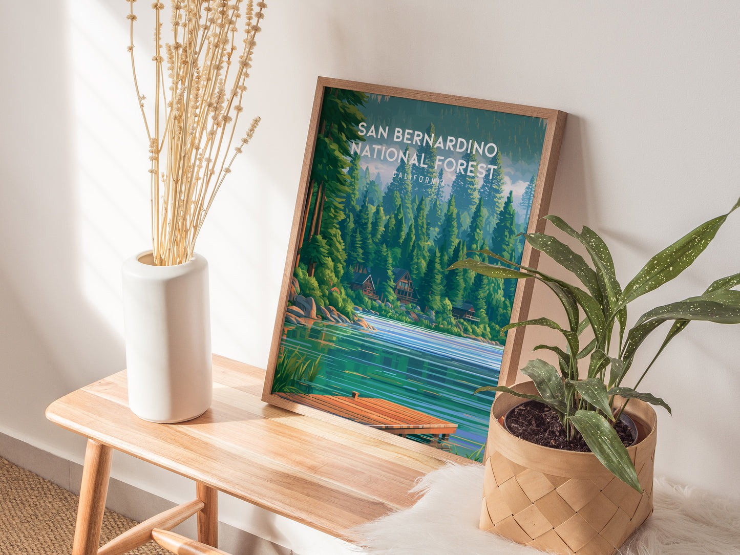San Bernardino National Forest, California Poster | Mountain Pines & Alpine Wilderness Wall Art — styled in a modern interior