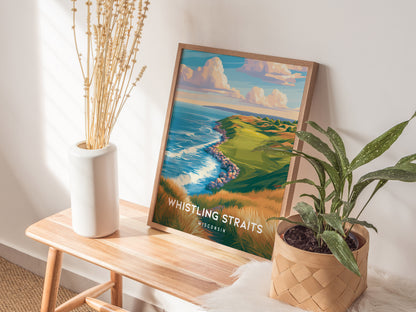 Whistling Straits, Wisconsin Poster | Links Golf Course Lakeside Wall Art — styled in a modern interior