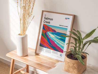 Salmon Creek, Sonoma Coast, California Poster | Surf Wall Art & Wave Print — styled in a modern interior