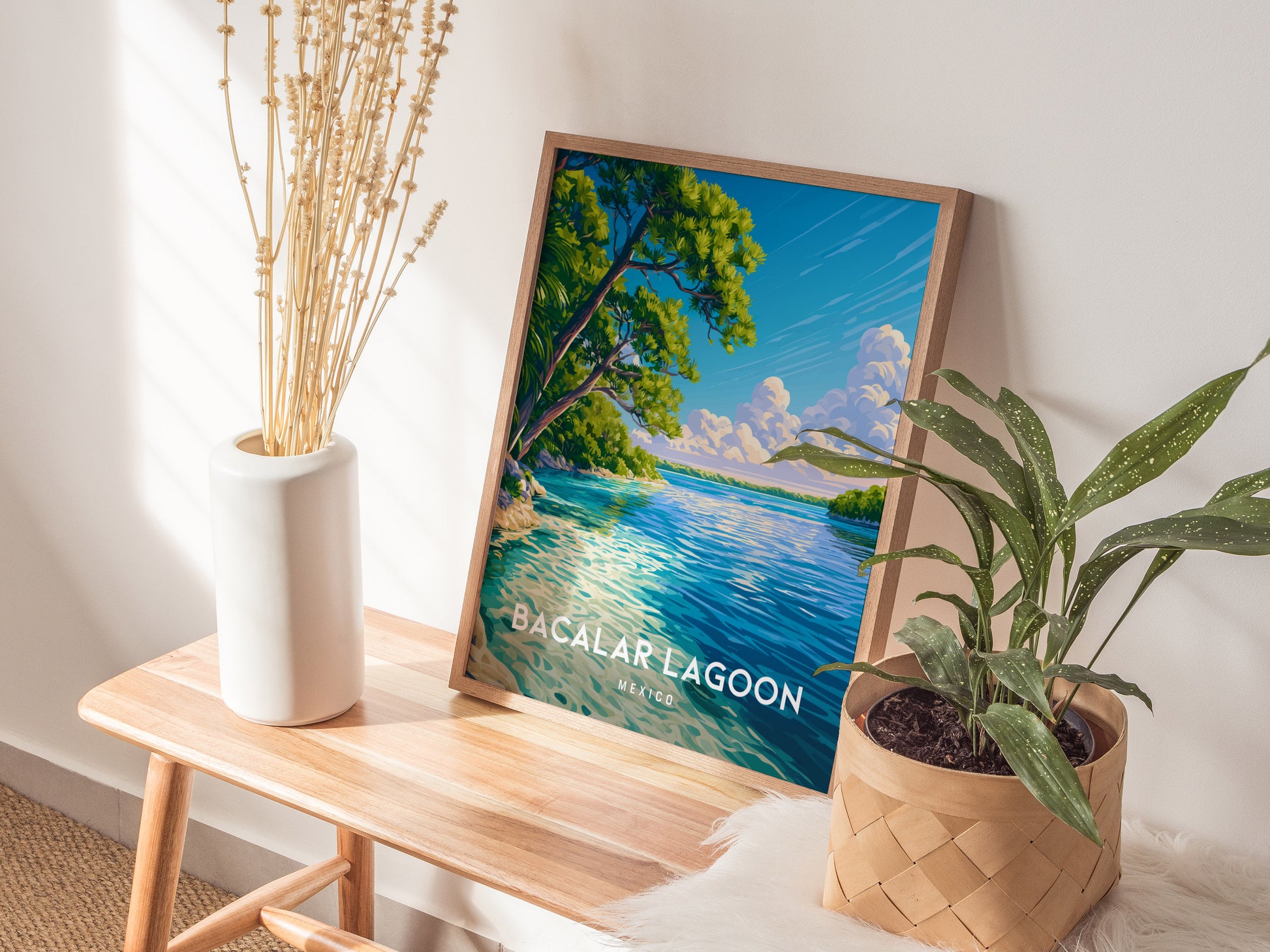 Bacalar Lagoon, Mexico Poster | Seven Colors Lake Tropical Beach Print Wall Art — styled in a modern interior