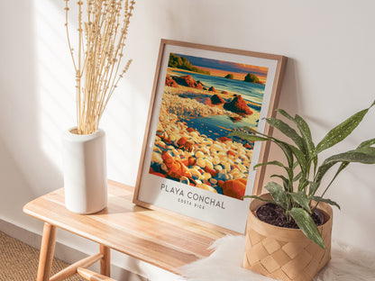 Playa Conchal Matte Border Poster | Costa Rica Vacation Wall Art — styled in a modern interior