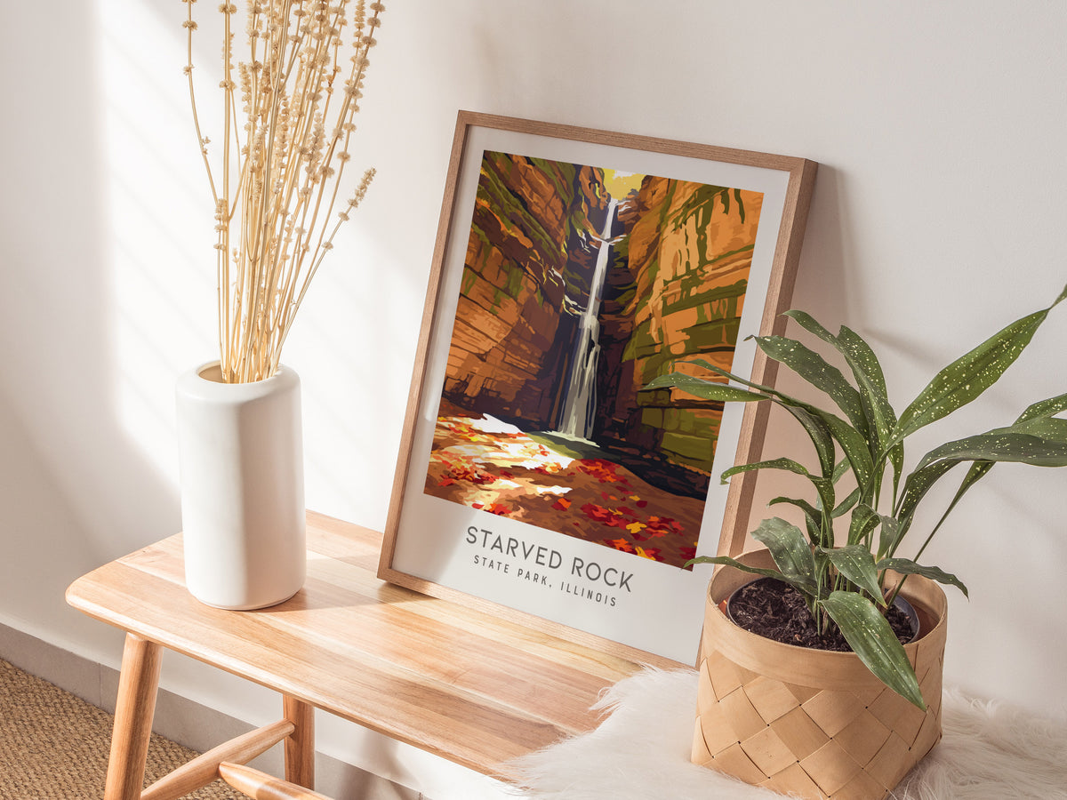 Starved Rock State Park Matte Border Poster | Illinois Travel Wall Art — styled in a modern interior