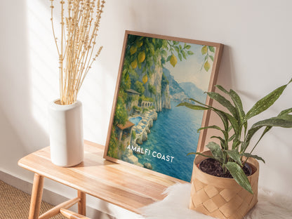Amalfi Coast Italy Watercolor Travel Print | Hotel Santa Caterina Wall Art Poster | Framed or Unframed