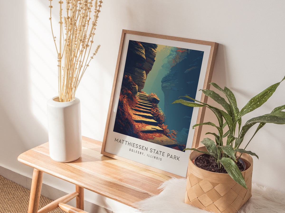 Matthiessen State Park Matte Border Poster | Oglesby, Illinois Destination Print Travel Wall Art — styled in a modern interio