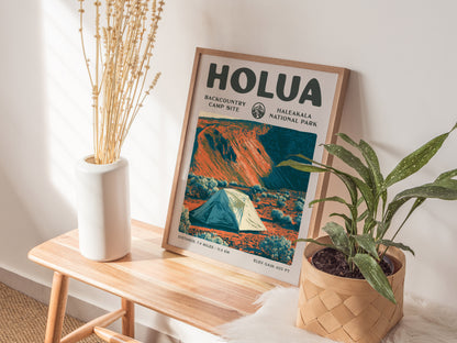 Holua, Haleakala National Park Poster | Hiker Gift | Volcanic Backcountry Trail Wall Art — styled in a modern interior
