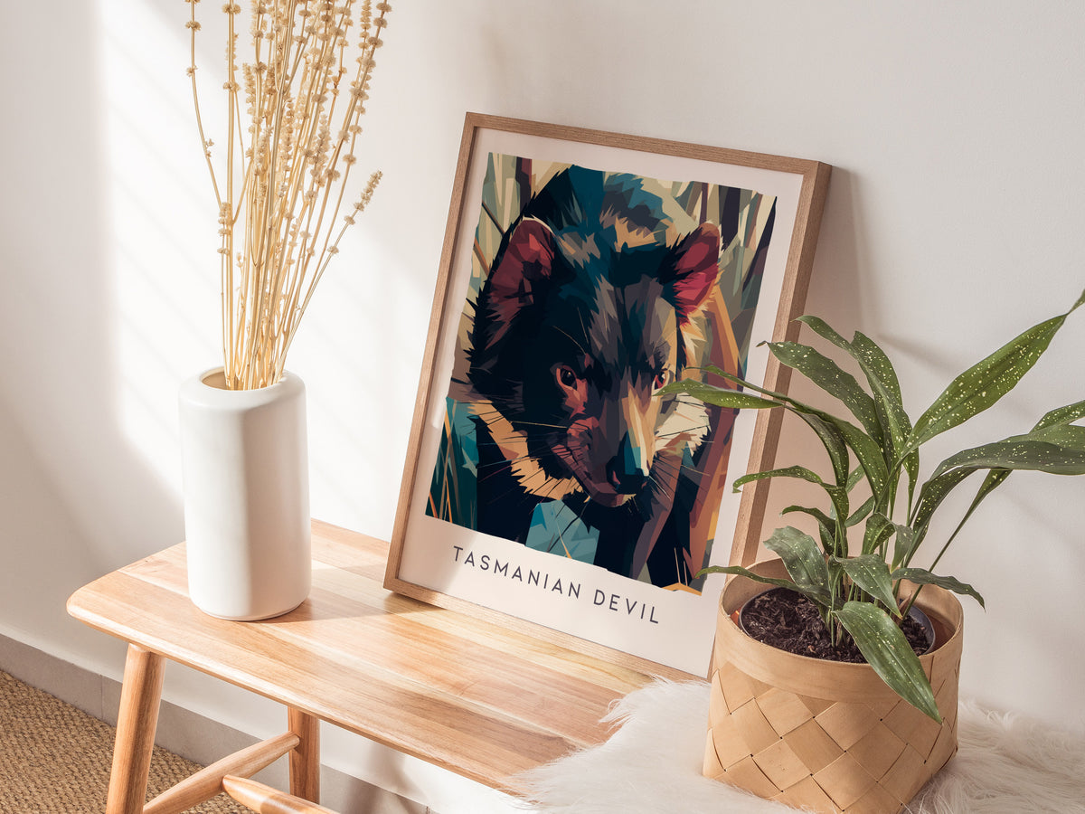 Tasmanian Devil, Sarcophilus harrisii Poster | Bold Wildlife Wall Art — styled in a modern interior