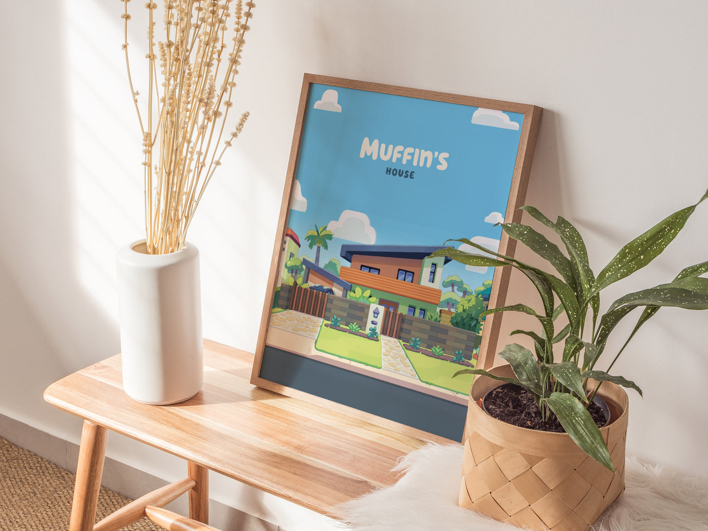 Bluey Muffin's House Poster | Kids Room Decor Wall Art | Framed or Unframed