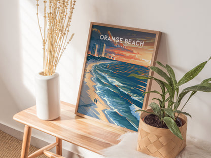 Orange Beach, Alabama Poster | Sugar-White Sands & Sunset Wall Art — styled in a modern interior