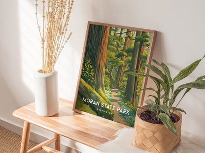 Moran State Park, Washington Poster | Mountain Lake & Evergreen Forest Wall Art — styled in a modern interior