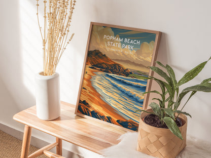 Popham Beach State Park, Phippsburg, Maine Poster | Destination Print Beach House Decor Wall Art — styled in a modern interio