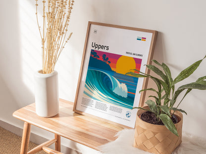 Uppers, Trestles Poster | Golden Hour Barrel Surf Wall Art — styled in a modern interior