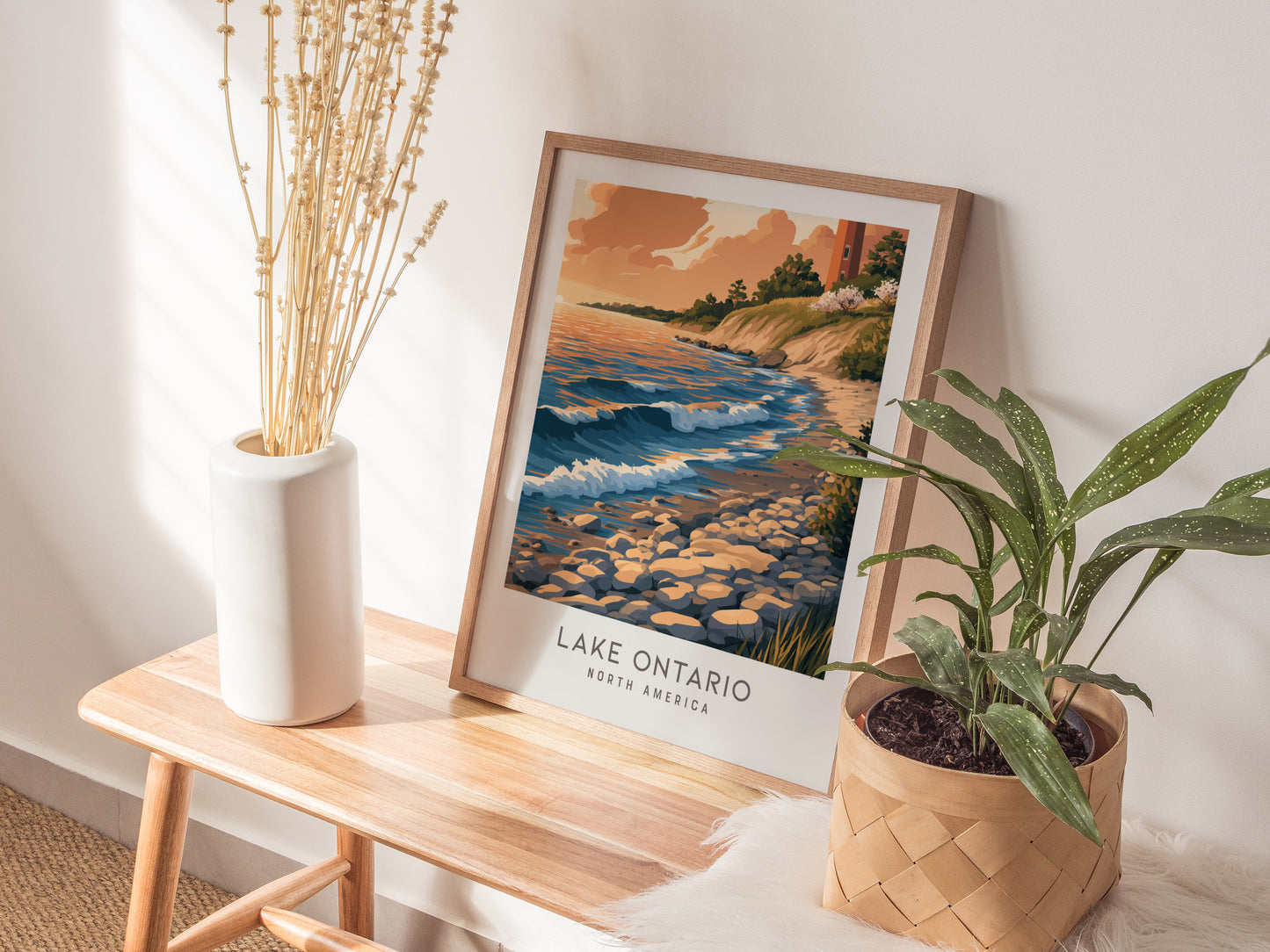 Lake Ontario Matte Border Poster | North America Travel Wall Art — styled in a modern interior