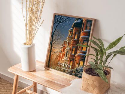 Boston, Massachusetts Poster | Harbor Skyline & Sailboats Wall Art — styled in a modern interior