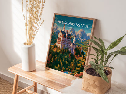 Neuschwanstein, Germany Poster | Fairytale Castle Bavarian Alps Wall Art — styled in a modern interior