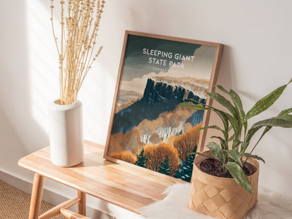 Sleeping Giant State Park, Connecticut Poster | Traprock Ridge Trail Destination Print Wall Art — styled in a modern interior